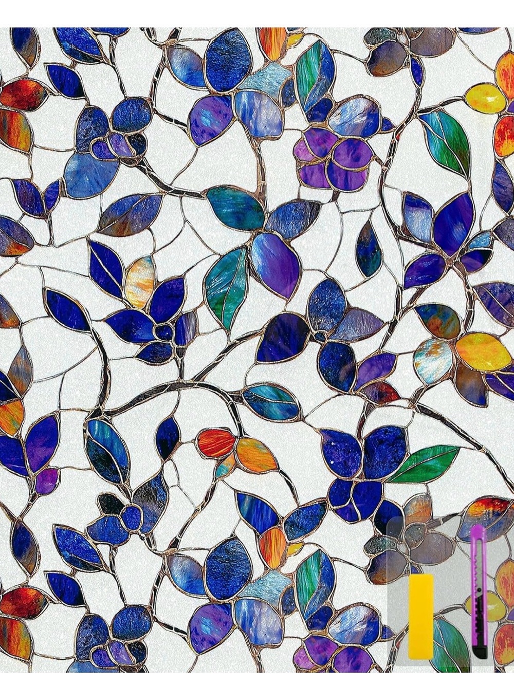 Rainbow Stained Glass Window Privacy Film Static Cling17.5x78.7in